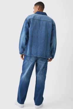 Oversized Denim Carpenter Dyed Overshirt | BoohooMAN UK