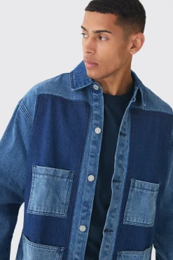 Oversized Denim Carpenter Dyed Overshirt | BoohooMAN UK