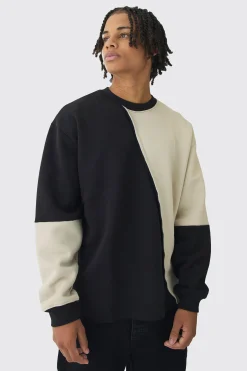 Oversized Diagonal Colourblock Sweatshirt | BoohooMAN UK
