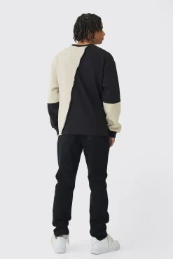 Oversized Diagonal Colourblock Sweatshirt | BoohooMAN UK