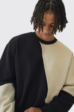 Oversized Diagonal Colourblock Sweatshirt | BoohooMAN UK