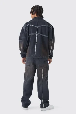 Oversized Dirty Wash Carpenter Denim Biker Jacket | BoohooMAN UK