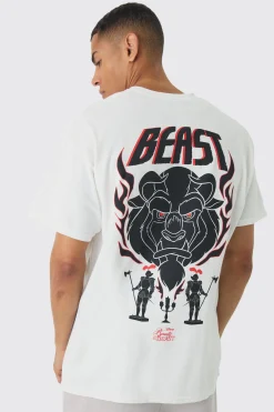 Oversized Disney Beauty And The Beast License Print T-Shirt | BoohooMAN UK