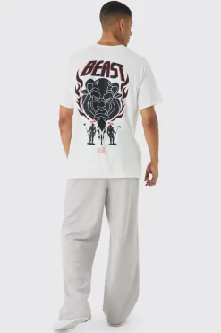 Oversized Disney Beauty And The Beast License Print T-Shirt | BoohooMAN UK