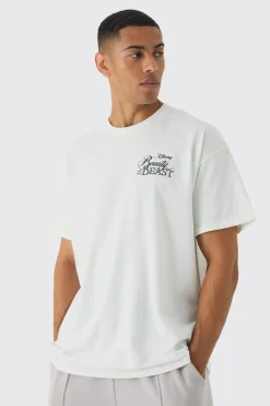 Oversized Disney Beauty And The Beast License Print T-Shirt | BoohooMAN UK