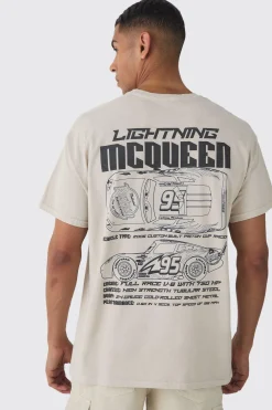 Oversized Disney Cars Wash License Print T-shirt | BoohooMAN UK