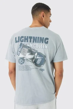 Oversized Disney Cars Wash License Print T-Shirt | BoohooMAN UK