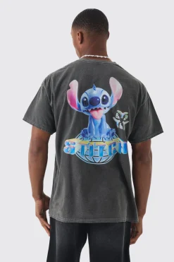 Oversized Disney Lilo And Stitch Wash License Back Print T-shirt | BoohooMAN UK
