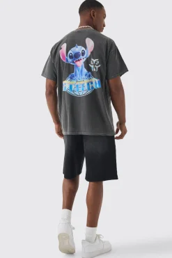 Oversized Disney Lilo And Stitch Wash License Back Print T-shirt | BoohooMAN UK