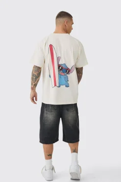 Oversized Disney Lilo And Stitch Wash License Print T-shirt | BoohooMAN UK