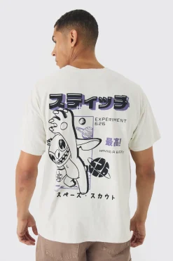 Oversized Disney Lilo And Stitch License Wash Print T-Shirt | BoohooMAN UK