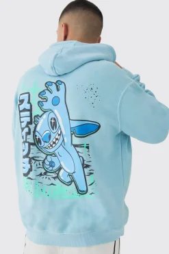 Oversized Disney Lilo And Stitch Wash License Hoodie | BoohooMAN UK