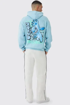 Oversized Disney Lilo And Stitch Wash License Hoodie | BoohooMAN UK