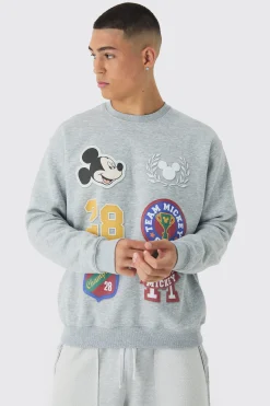 Oversized Disney Mickey Mouse Varsity License Print Sweatshirt | BoohooMAN UK