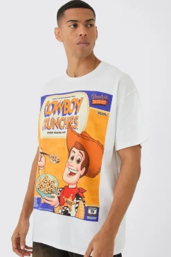 Oversized Disney Toy Story Woody Cereal License Print T-Shirt | BoohooMAN UK