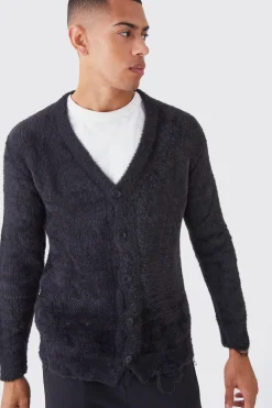 Oversized Distressed Fluffy Cardigan | BoohooMAN UK