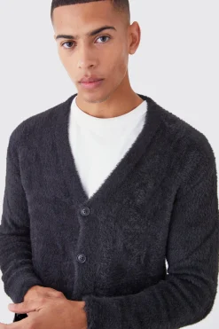 Oversized Distressed Fluffy Cardigan | BoohooMAN UK