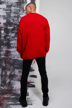 Oversized Distressed Hem And Heart Detail Jumper | BoohooMAN UK