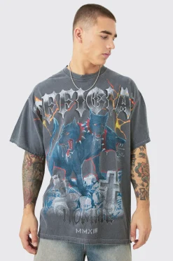 Oversized Distressed OFFCL Homme Wash Graphic T-shirt | BoohooMAN UK