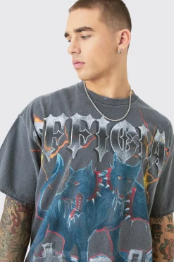 Oversized Distressed OFFCL Homme Wash Graphic T-shirt | BoohooMAN UK