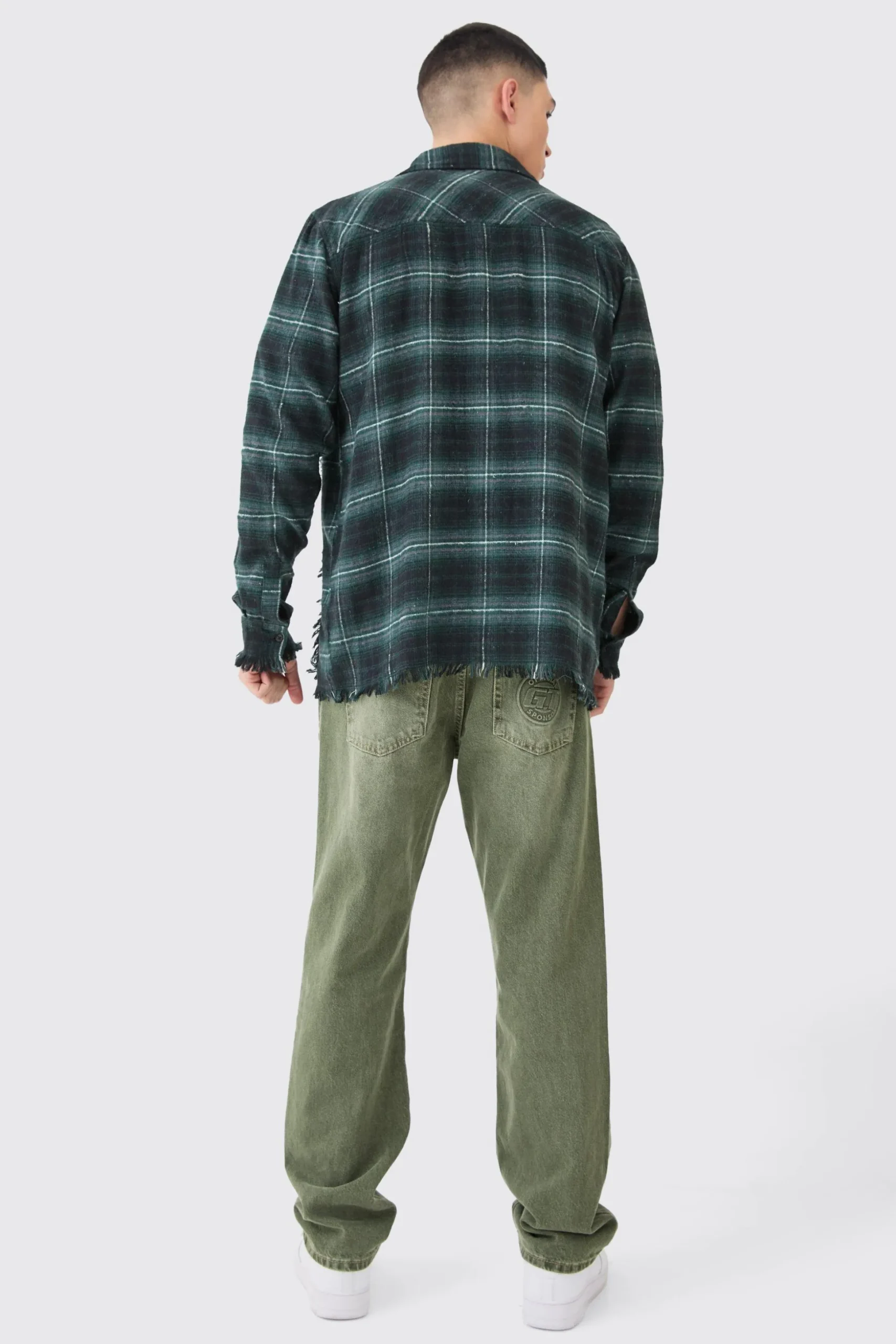 Oversized Distressed Panel Check Shirt | BoohooMAN UK