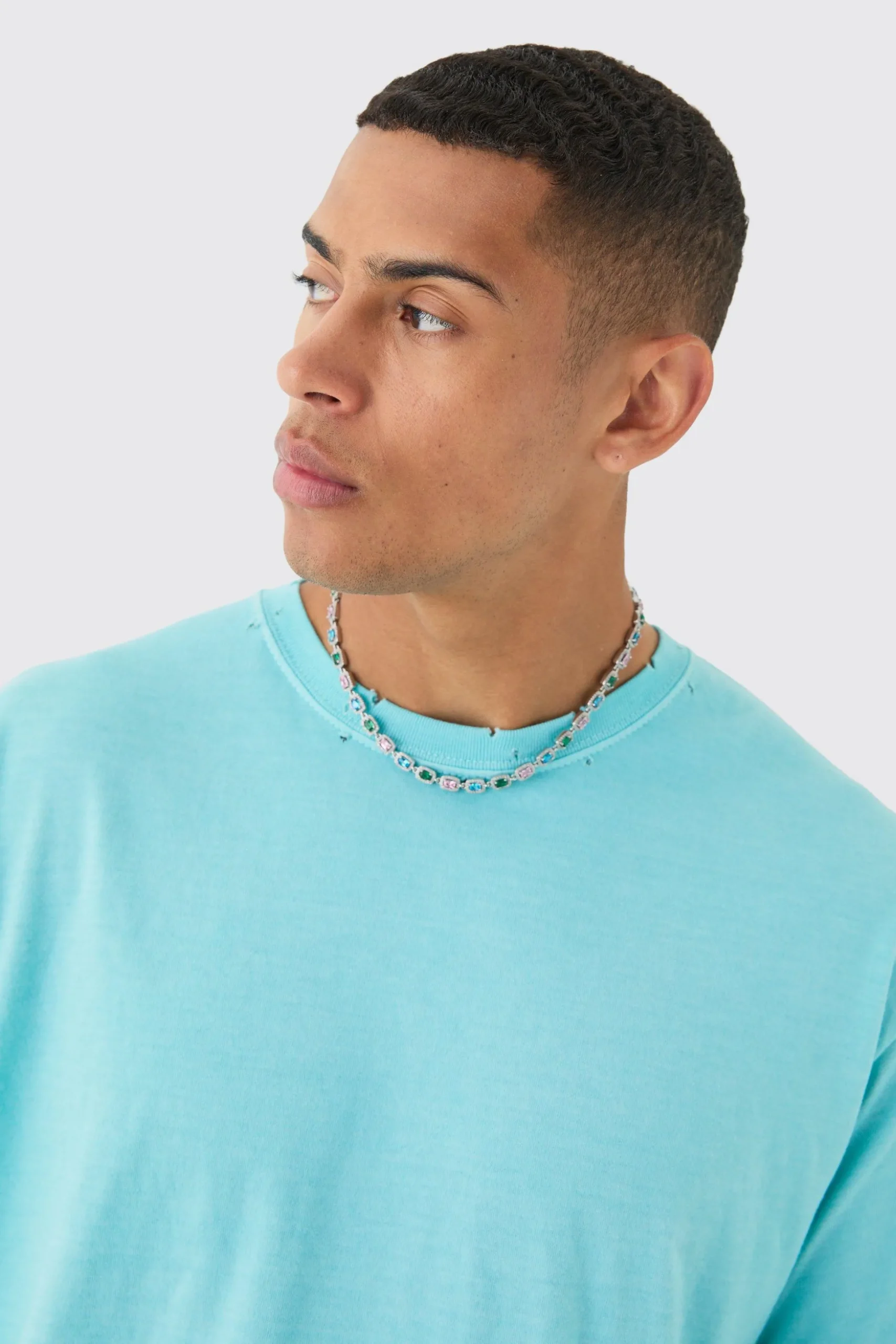 Oversized Distressed Wash T-shirt | BoohooMAN UK