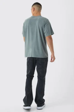 Oversized Distressed Western Print Washed T-Shirt | BoohooMAN UK