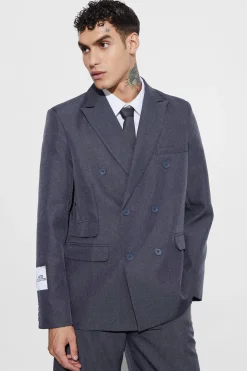 Oversized Double Breasted Textured Blazer | BoohooMAN UK