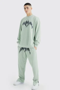 Oversized Double Neck Sweatshirt Tracksuit | BoohooMAN UK