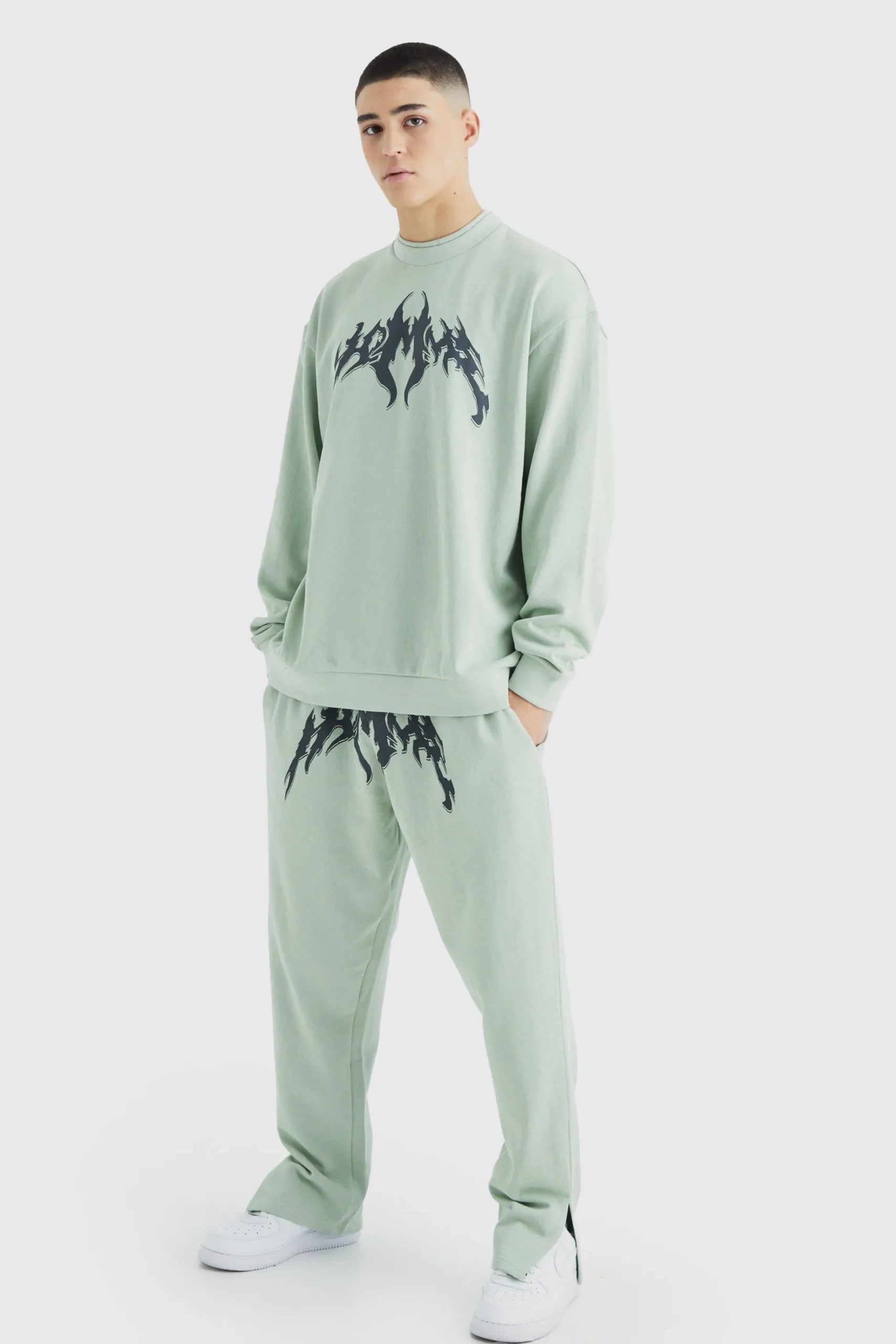Oversized Double Neck Sweatshirt Tracksuit | BoohooMAN UK