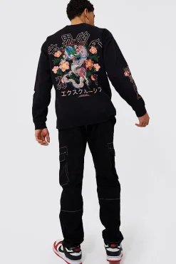 Oversized Dragon Floral Graphic Sweatshirt | BoohooMAN UK