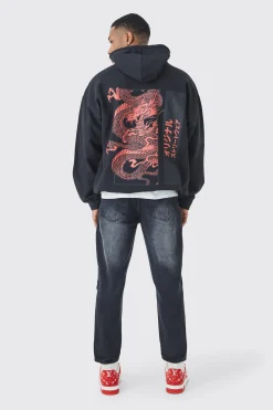 Oversized Dragon Graphic Hoodie | BoohooMAN UK