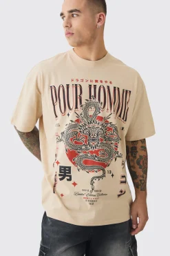 Oversized Dragon Print Wash T-shirt | BoohooMAN UK