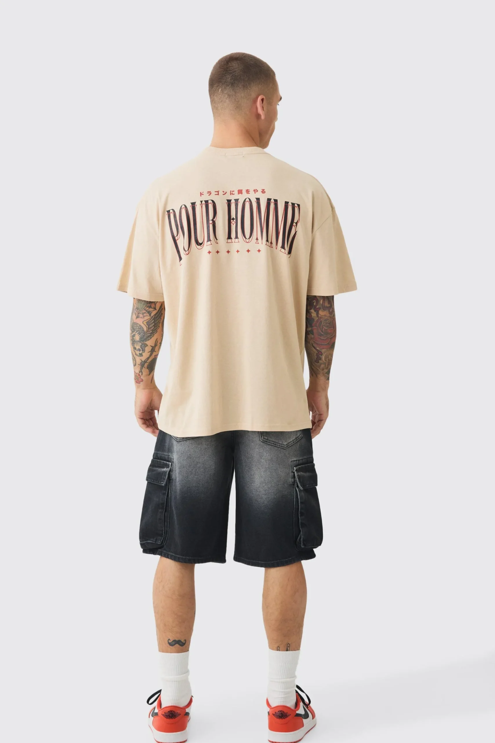 Oversized Dragon Print Wash T-shirt | BoohooMAN UK
