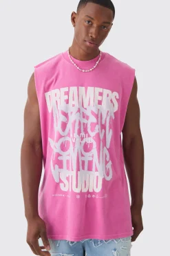 Oversized Dreamers Graffiti Printed Wash Tank | BoohooMAN UK