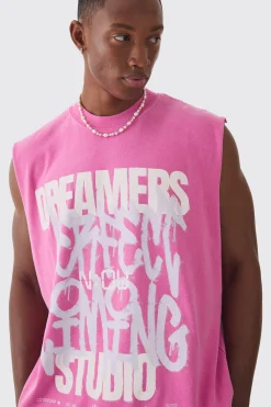 Oversized Dreamers Graffiti Printed Wash Tank | BoohooMAN UK
