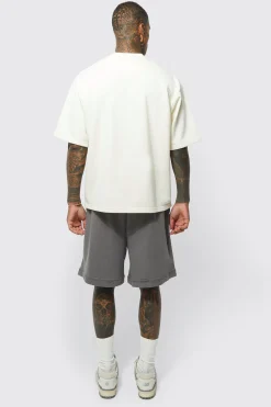 Oversized Drop Crotch Rib Hem Loopback Short | BoohooMAN UK