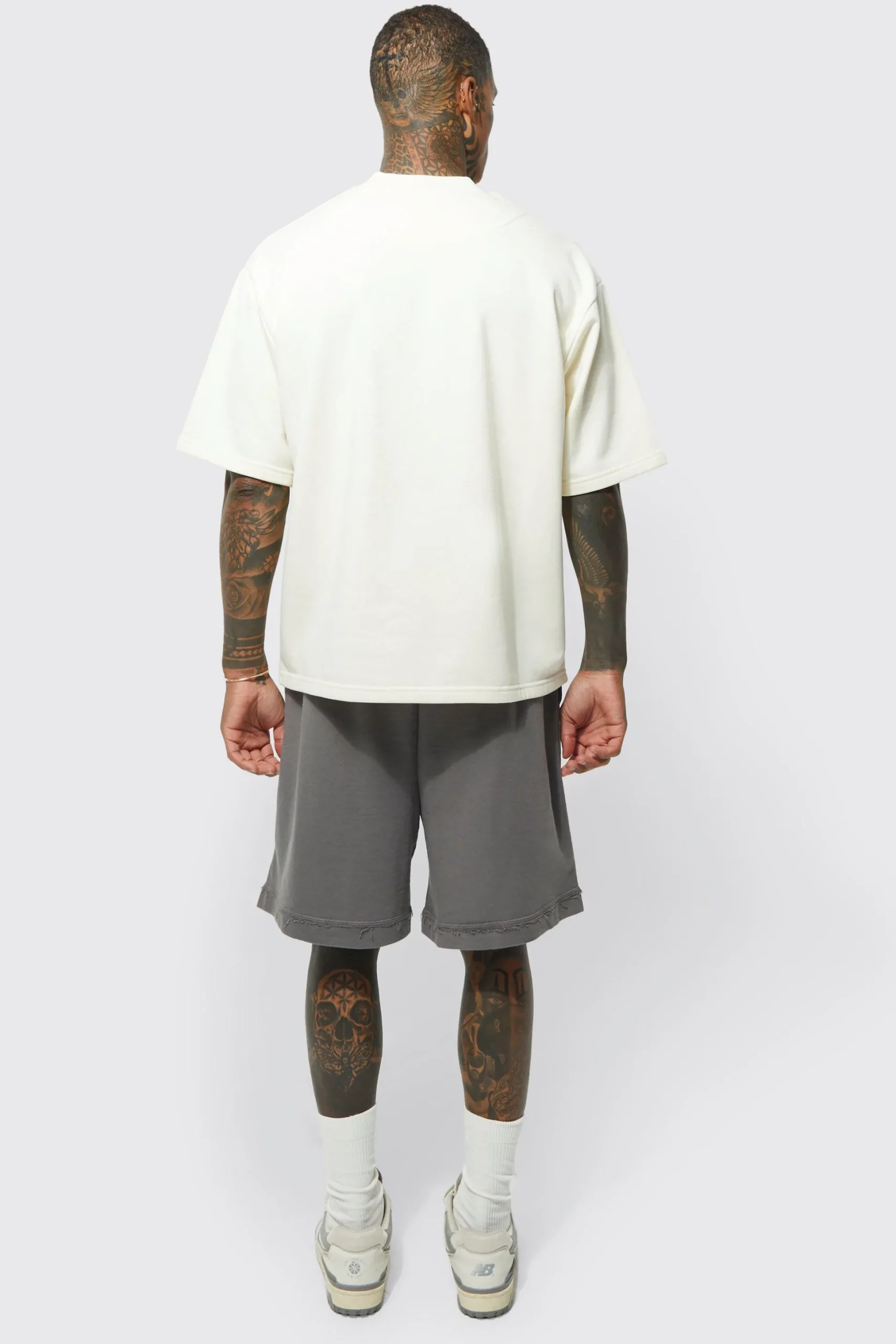 Oversized Drop Crotch Rib Hem Loopback Short | BoohooMAN UK