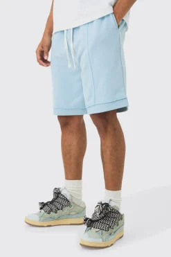 Oversized Drop Crotch Rib Hem Loopback Short | BoohooMAN UK