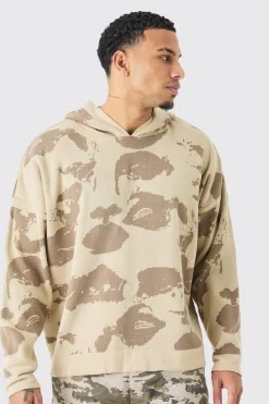 Oversized Drop Shoulder Face Jacquard Knit Hoodie | BoohooMAN UK