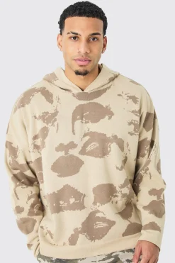 Oversized Drop Shoulder Face Jacquard Knit Hoodie | BoohooMAN UK