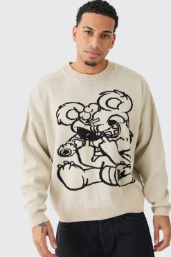 Oversized Drop Shoulder Graphic Knit Jumper | BoohooMAN UK