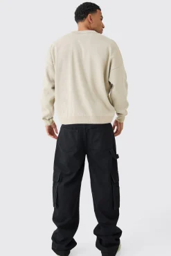 Oversized Drop Shoulder Graphic Knit Jumper | BoohooMAN UK