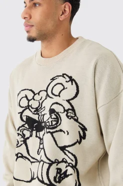 Oversized Drop Shoulder Graphic Knit Jumper | BoohooMAN UK