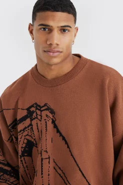 Oversized Drop Shoulder Line Graphic Jumper | BoohooMAN UK