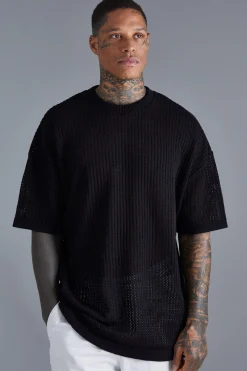 Oversized Drop Shoulder Open Stitch T-shirt | BoohooMAN UK