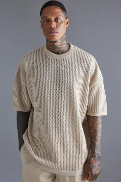 Oversized Drop Shoulder Open Stitch T-shirt | BoohooMAN UK