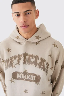 Oversized Drop Shoulder Washed Star Official Hoodie | BoohooMAN UK