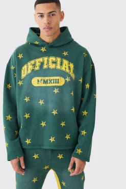 Oversized Drop Shoulder Washed Star Offcl Hooded Tracksuit | BoohooMAN UK