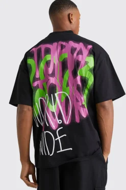 Oversized Dropped Hem Trippy Graphic T-shirt | BoohooMAN UK